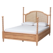 Baxton Studio Neviah Four Poster Bed with Woven Rattan Headboard, King, Beech Brown Baxton Studio restaurant furniture, hotel furniture, commercial furniture, wholesale bedroom furniture, wholesale king, classic king